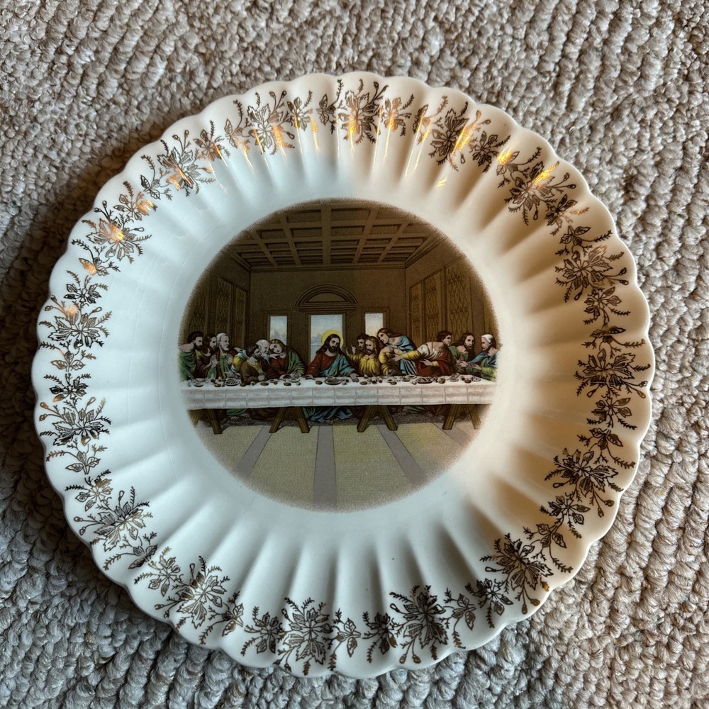 Lord's Last Supper Plate 1ST EDITION 23K GOLD Trim Sanders Mfg Nashville TN Vntg